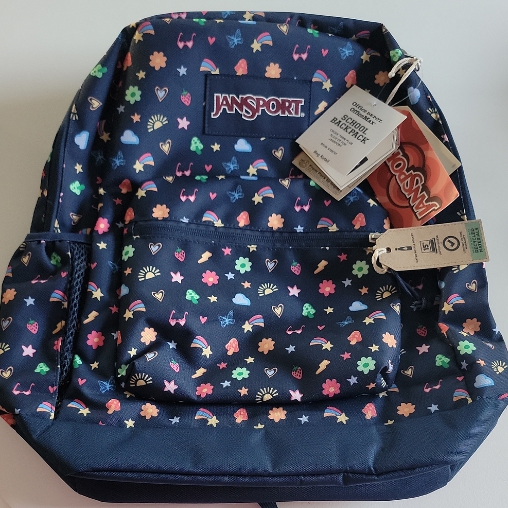 JanSport Cross Town Plus Backpack with Floral Pattern - Navy